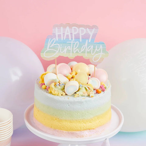 Eco Rainbow 'Happy Birthday' Paper Cake Topper