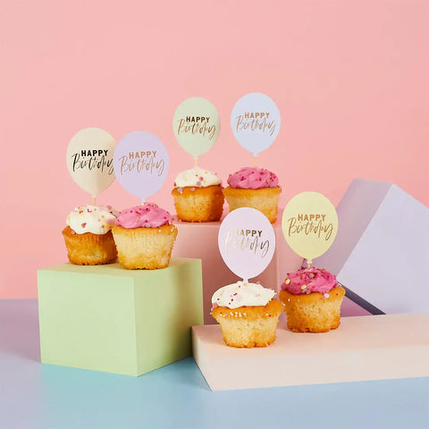 Pastel 'Happy Birthday' Balloon Food Picks 12 Pack